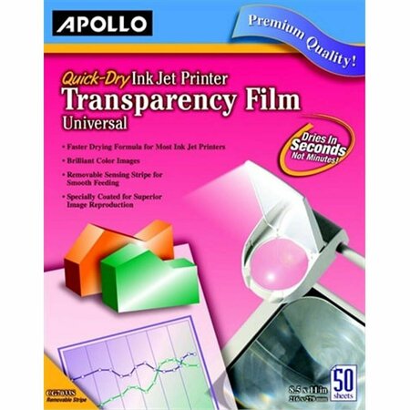 APOLLO Quick Dry Transparency Film For Ink Jet Printers, 50PK 67385